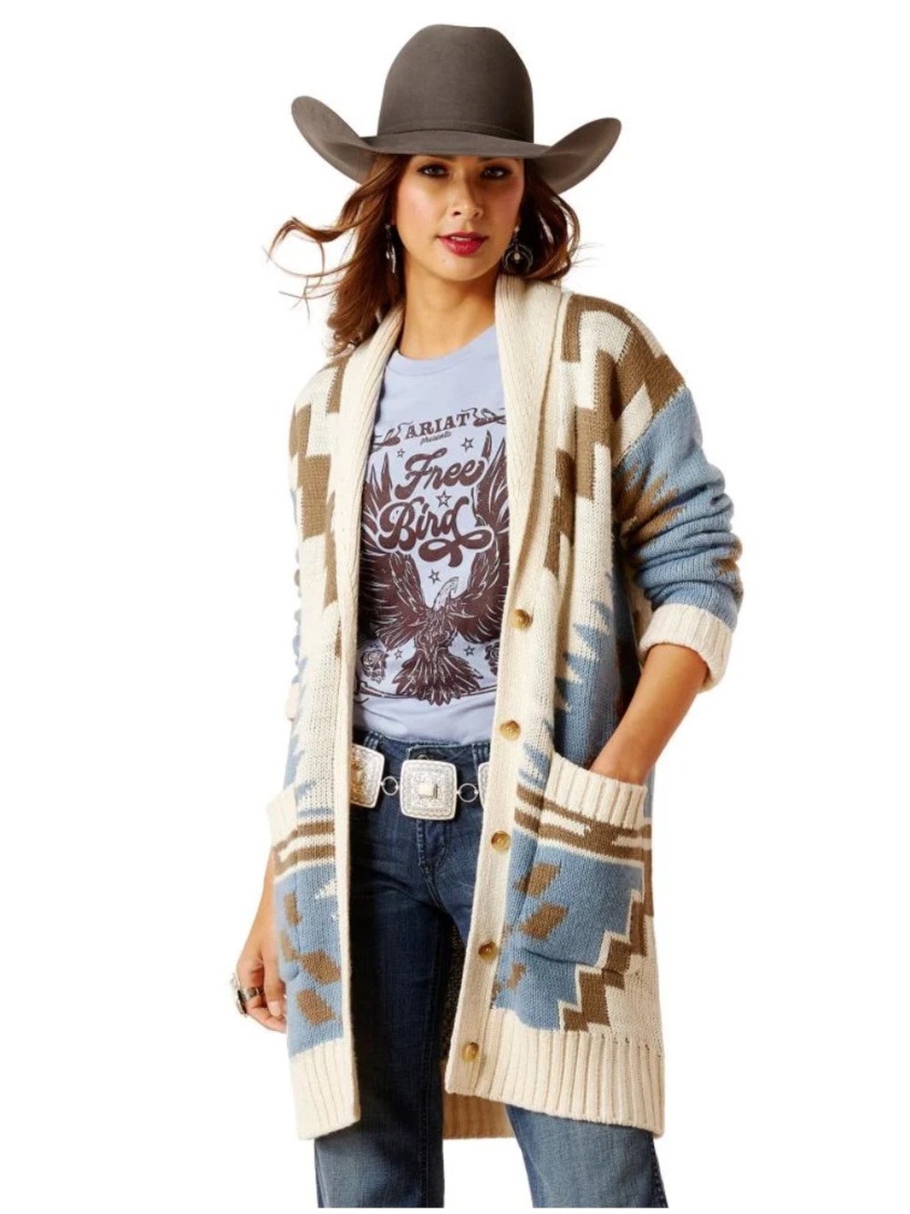 Ariat Chimayo Willow Sweater Shawl Collar Button Front Size Medium Aztec Western